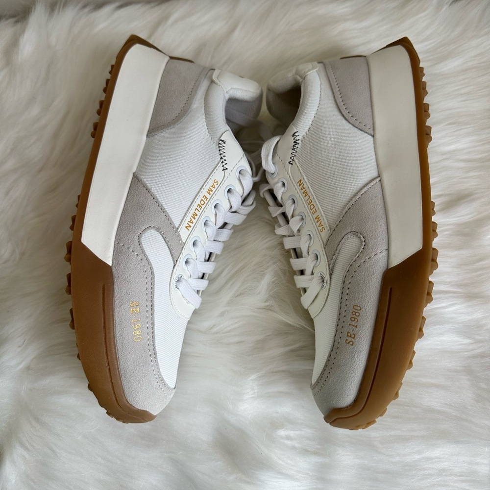 NIB Sam Edelman Layla Suede and Nylon Fashion Sneakers White Multi size 7.5 - Picture 9 of 16